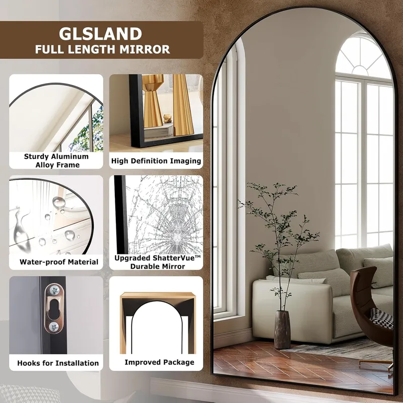 GLSLAND Wall Mount Arched Full Length Mirror